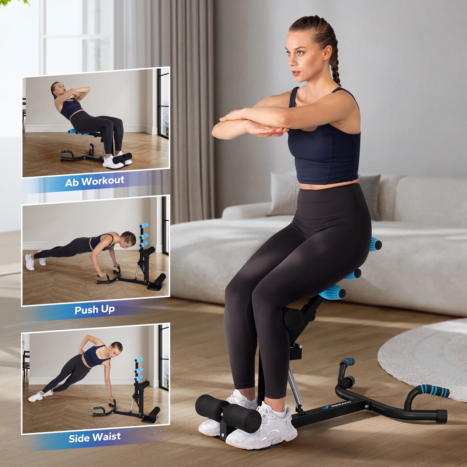 Multi-functional Deep Squat Machine, Adjustable Glutes Trainer, Core Leg and Push Up Workout