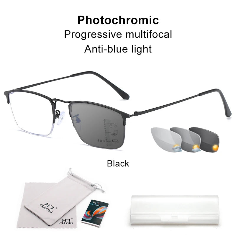 CLLOIO Titanium Alloy Photochromic Reading Glasses/ Progressive Multifocal with Anti Blue Light