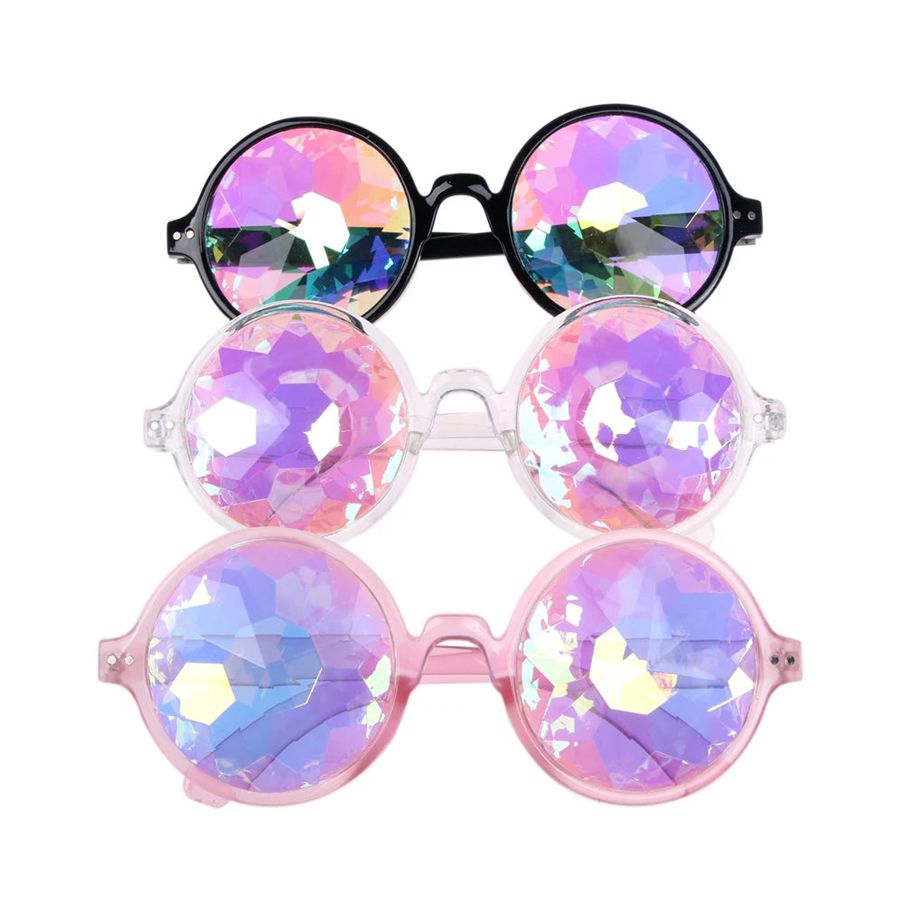 Party Glasses Clear Round Kaleidoscope Eyewear/ Crystal Lens good for Raves- Psychedelic Prism