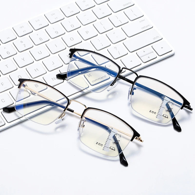 CLLOIO Titanium Alloy Photochromic Reading Glasses/ Progressive Multifocal with Anti Blue Light