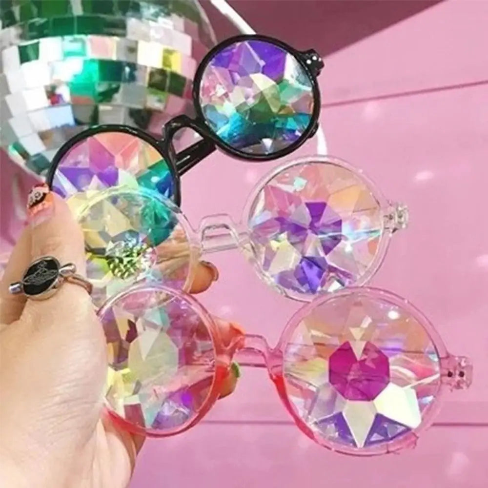 Party Glasses Clear Round Kaleidoscope Eyewear/ Crystal Lens good for Raves- Psychedelic Prism
