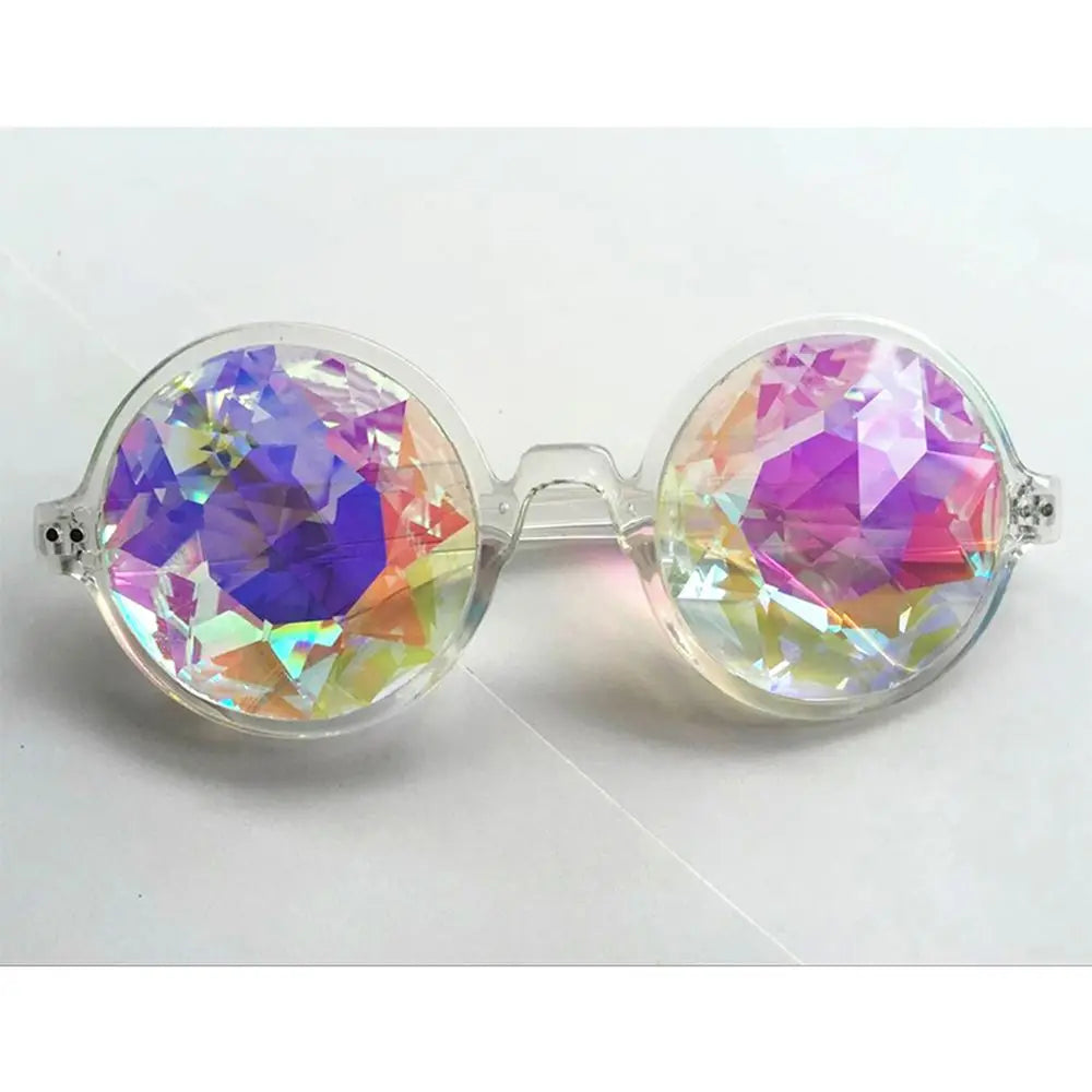 Party Glasses Clear Round Kaleidoscope Eyewear/ Crystal Lens good for Raves- Psychedelic Prism