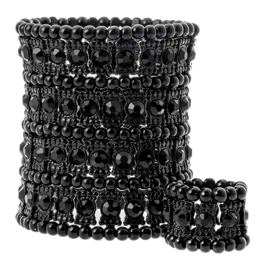 Multilayer stretch cuff bracelet/ ring set crystal jewelry women