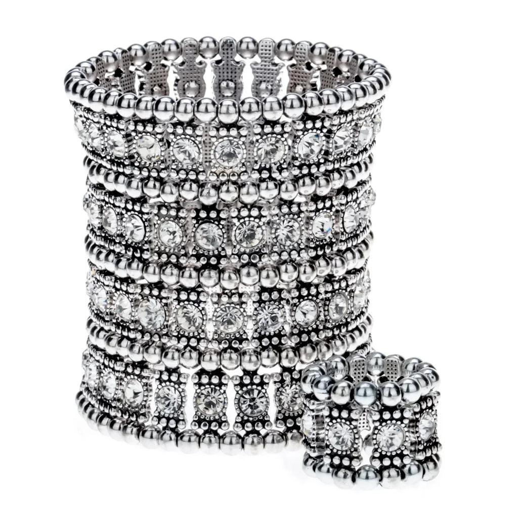 Multilayer stretch cuff bracelet/ ring set crystal jewelry women