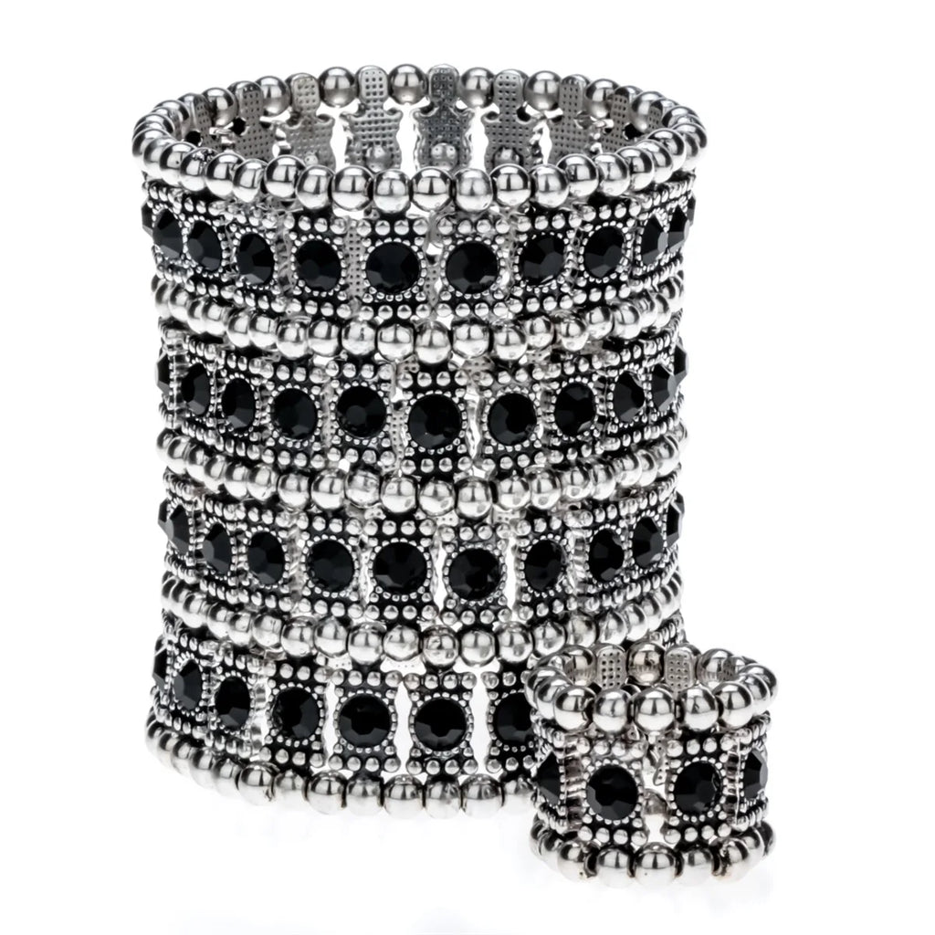 Multilayer stretch cuff bracelet/ ring set crystal jewelry women
