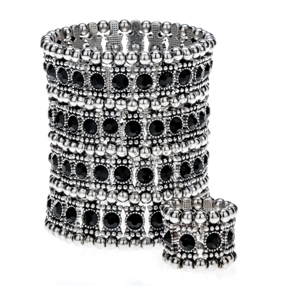Multilayer stretch cuff bracelet/ ring set crystal jewelry women