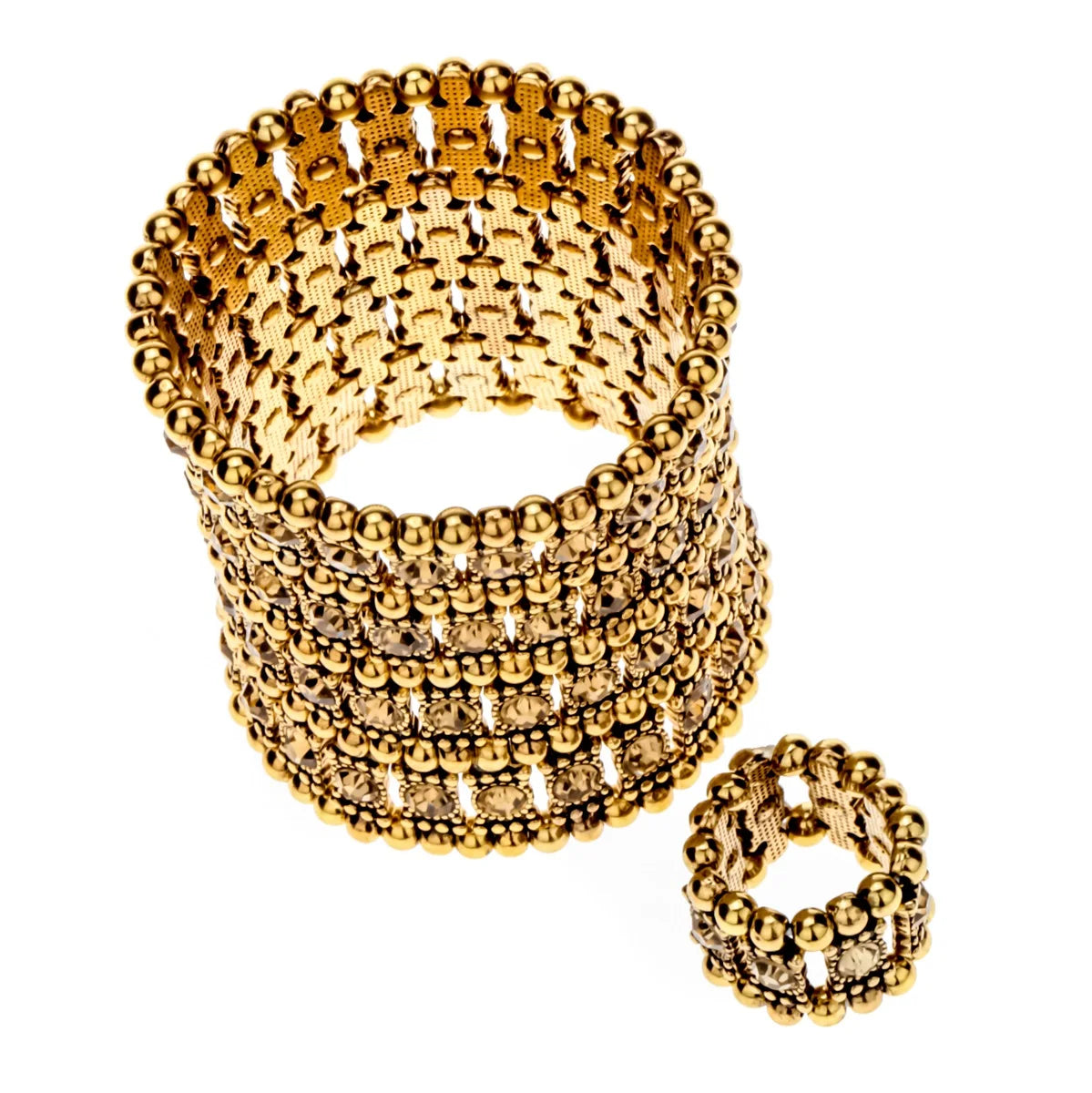 Multilayer stretch cuff bracelet/ ring set crystal jewelry women