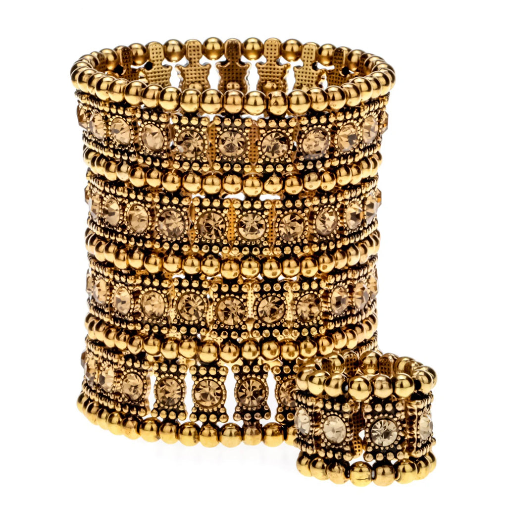 Multilayer stretch cuff bracelet/ ring set crystal jewelry women