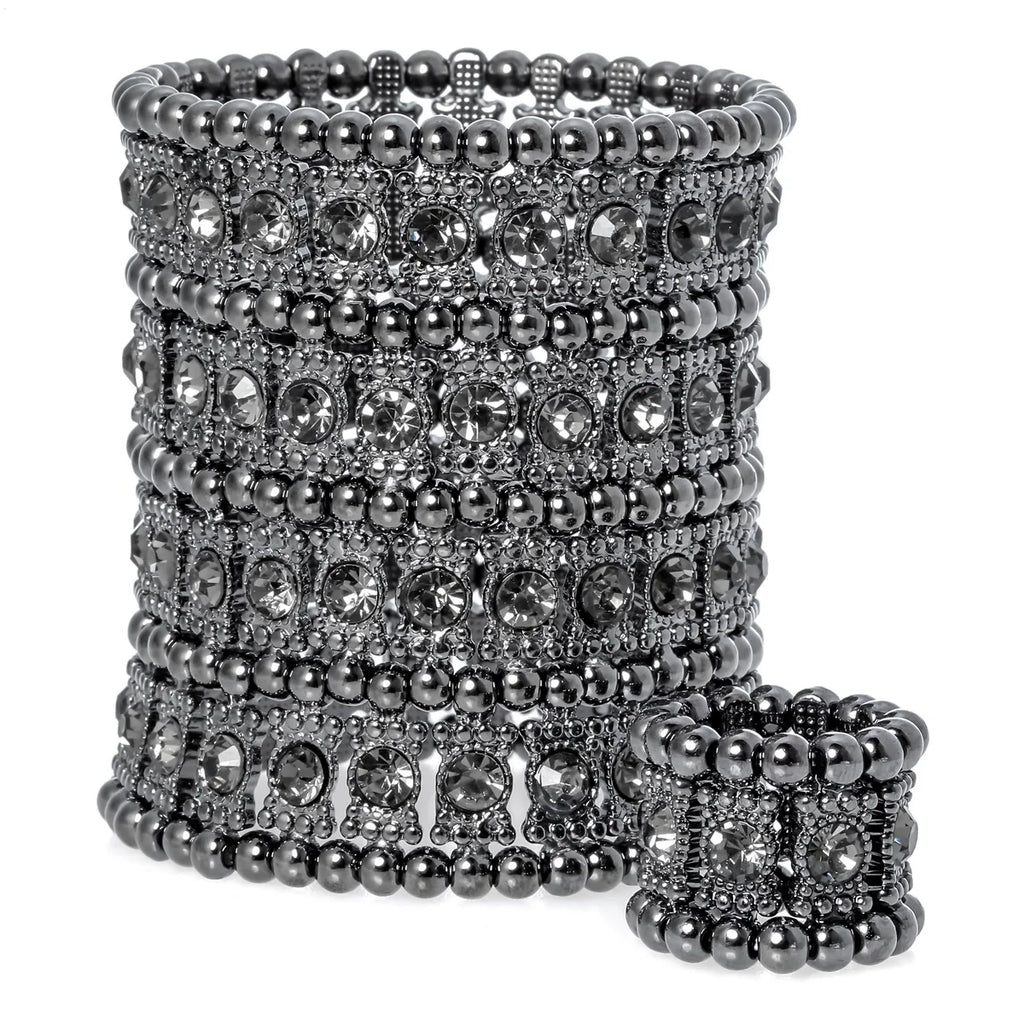 Multilayer stretch cuff bracelet/ ring set crystal jewelry women