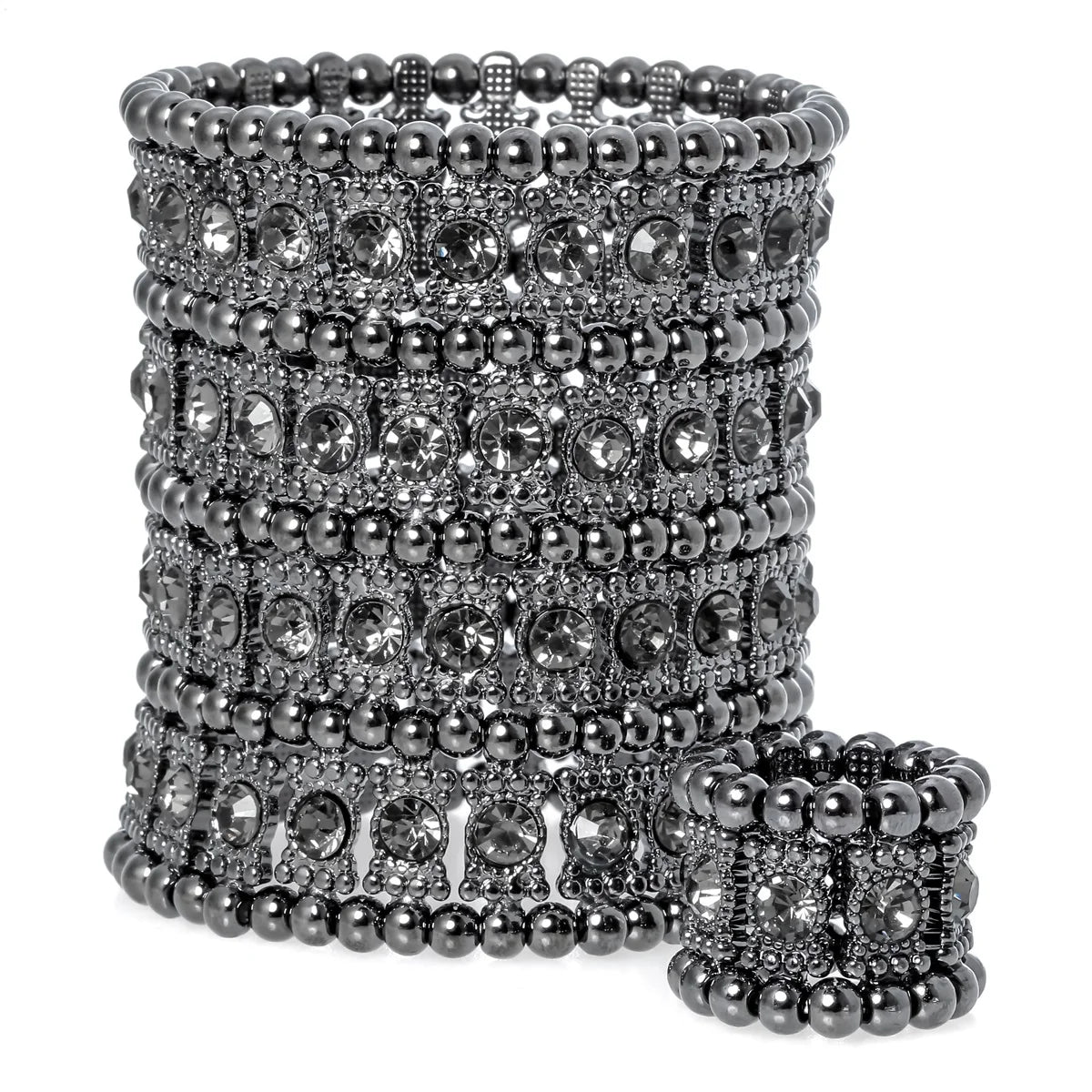 Multilayer stretch cuff bracelet/ ring set crystal jewelry women