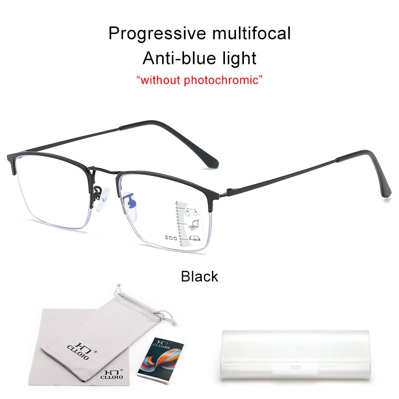 CLLOIO Titanium Alloy Photochromic Reading Glasses/ Progressive Multifocal with Anti Blue Light