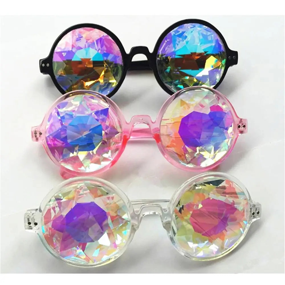 Party Glasses Clear Round Kaleidoscope Eyewear/ Crystal Lens good for Raves- Psychedelic Prism