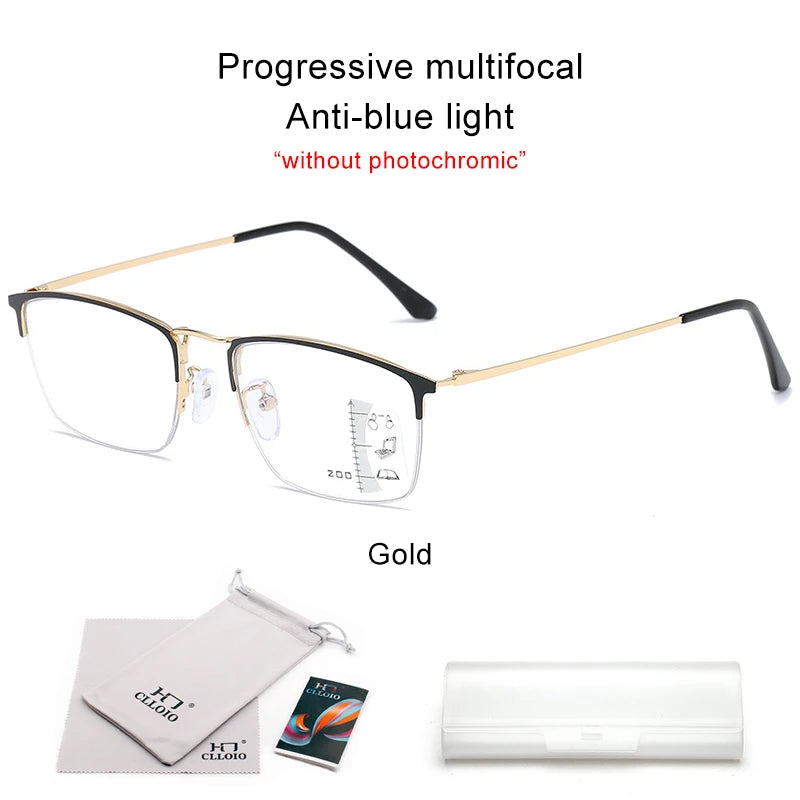 CLLOIO Titanium Alloy Photochromic Reading Glasses/ Progressive Multifocal with Anti Blue Light
