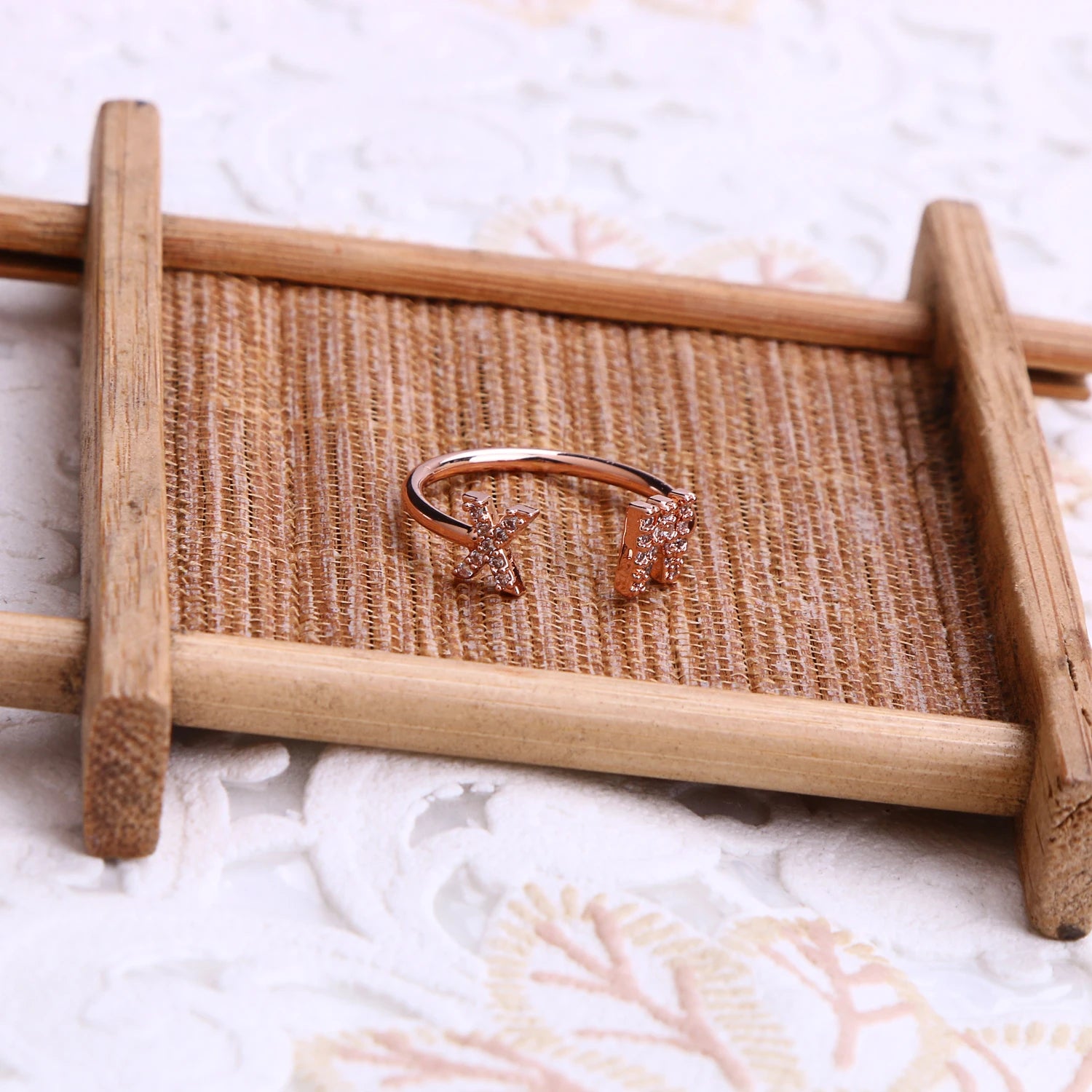 DOREMI Open Ring Custom Letter- Iced Out Zircon Stone with Geometric letters- Handmade Jewelry