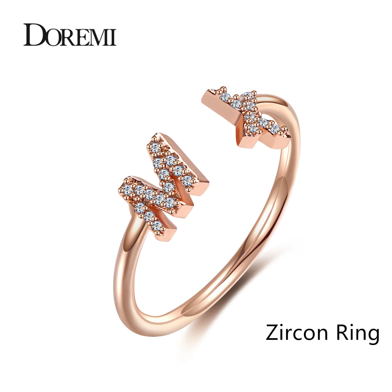 DOREMI Open Ring Custom Letter- Iced Out Zircon Stone with Geometric letters- Handmade Jewelry