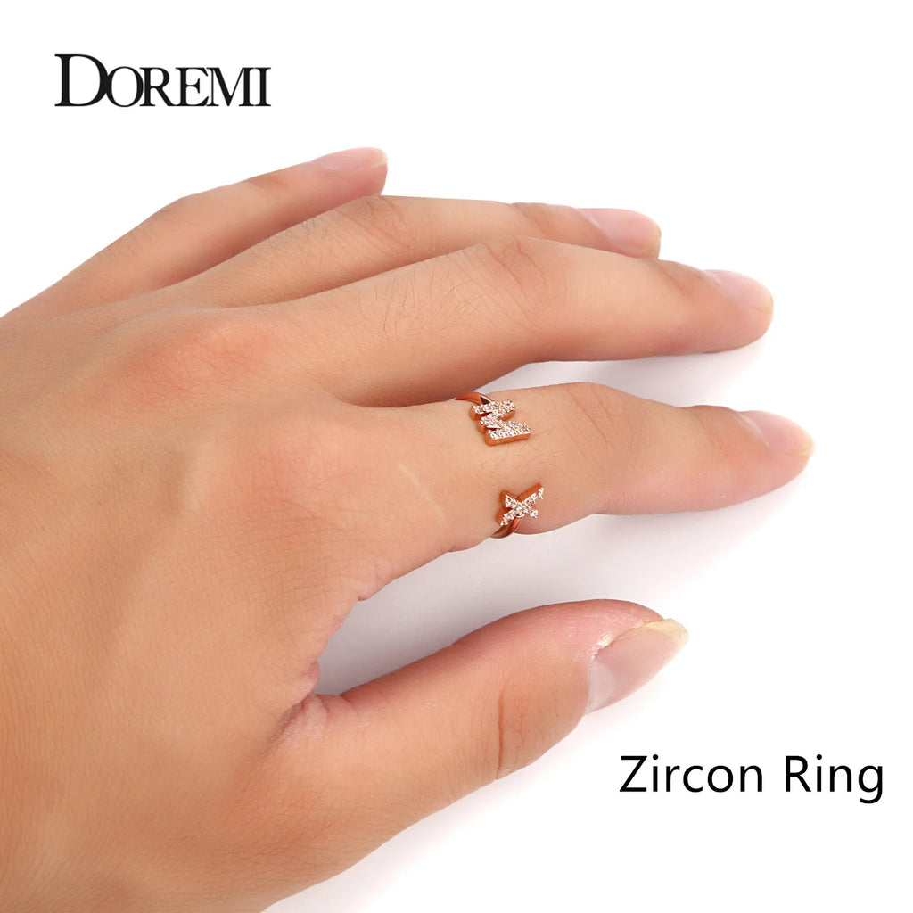 DOREMI Open Ring Custom Letter- Iced Out Zircon Stone with Geometric letters- Handmade Jewelry