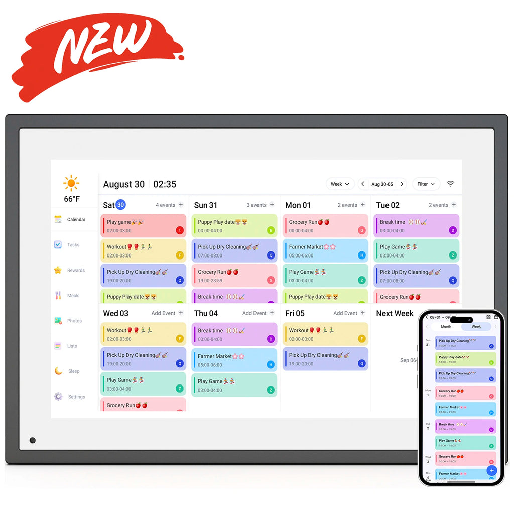 10.1 inch Digital Calendar & Chore Chart, Smart Touchscreen with Interactive Display for Family Schedules