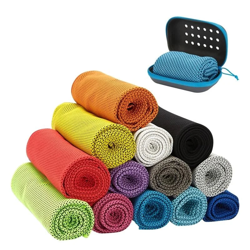 Quick Drying Cooling Towel Soft Breathable Sweat Absorption- Cold Towel with Storage Box for Sports, Running, Yoga and Gym