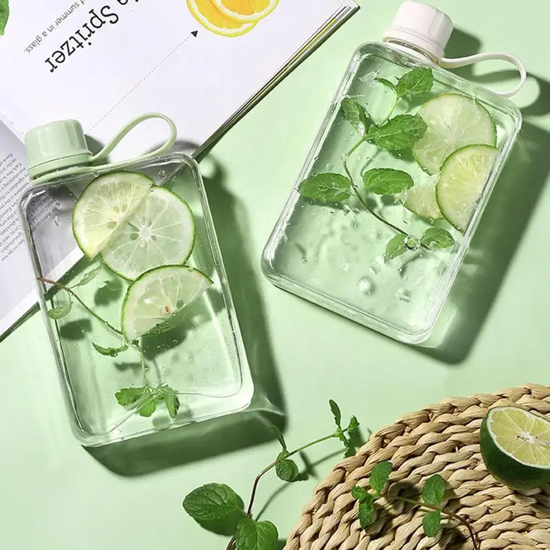 Clear 500ml Portable Flat Flasks for Sports or Camping, Leak-Proof, Slim Size for Purse