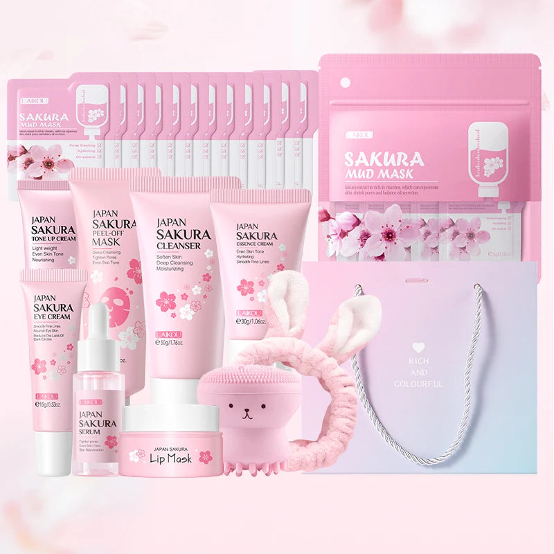 Sakura Skincare Set- Moisturizing Anti-Aging Kit with Wrinkle Smoothing Radiance- Facial Kit Gift Set