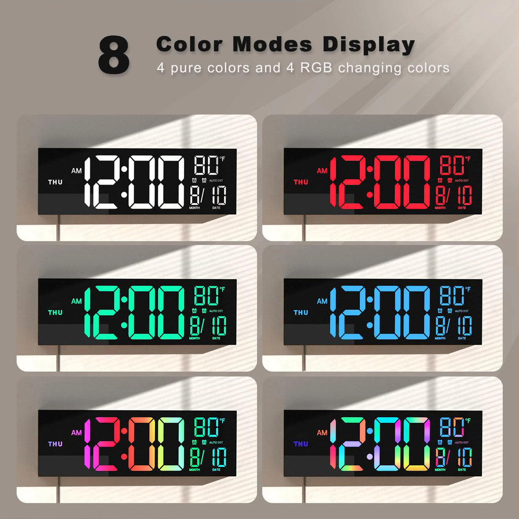 16" Large Digital Wall Clock, LED Display with Remote, Alarm, DST, and Temperature