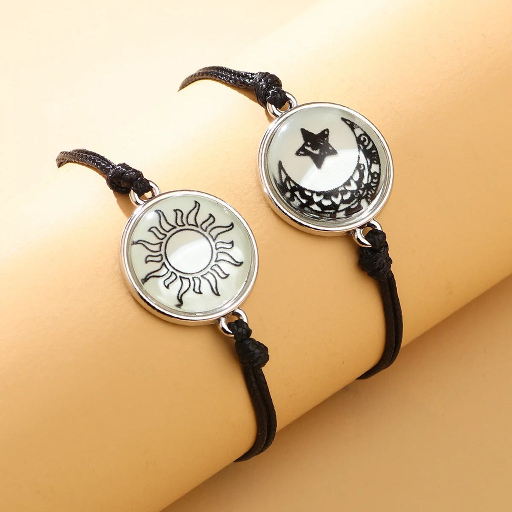 New Moon and Sun Love Time Gem Glow Bracelet - Hand-woven Rope