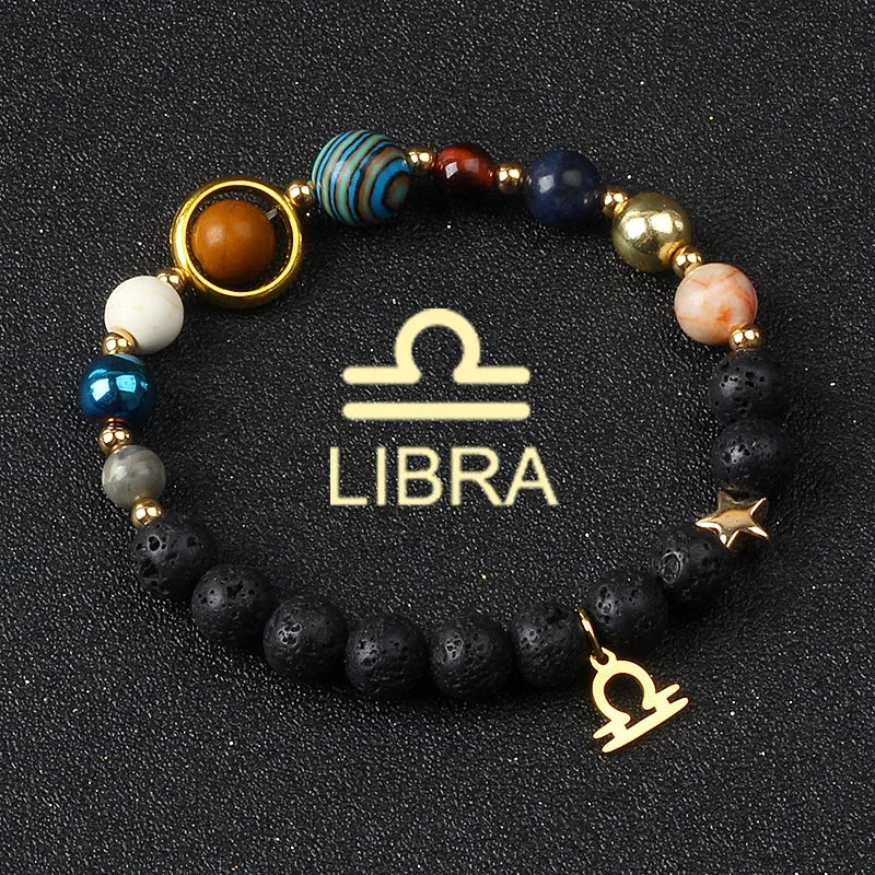 Universe Galaxy Eight Planets 12 Constellation Bracelets for Men and Women Natural Stone Solar System Bracelets Jewelry
