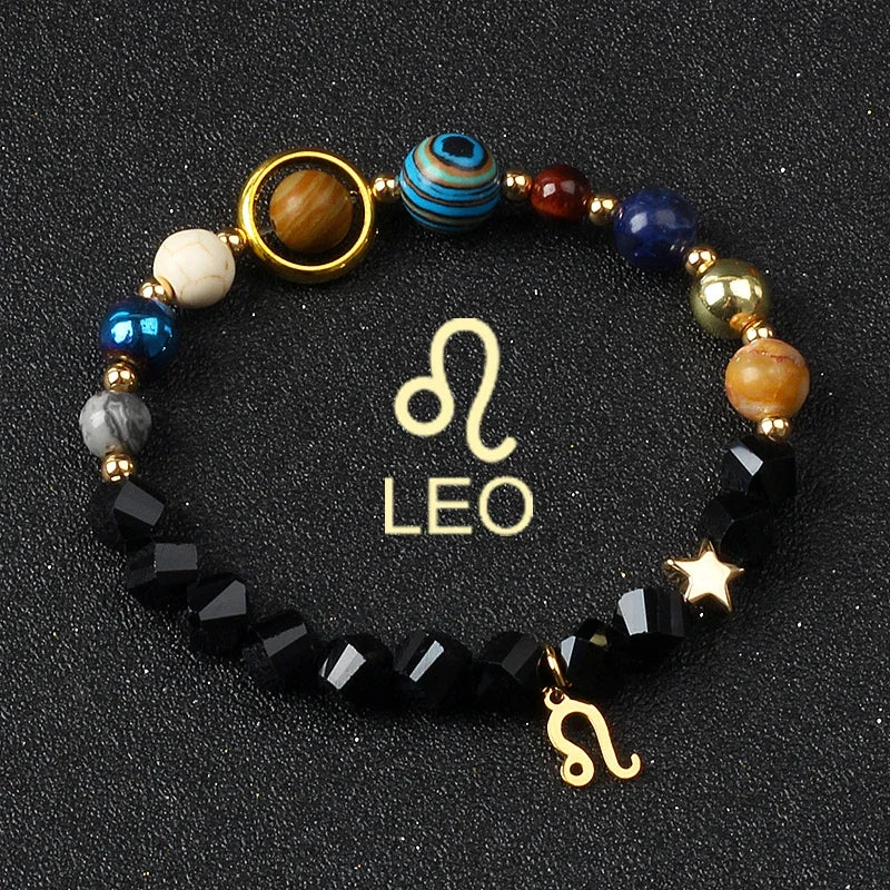 Universe Galaxy Eight Planets 12 Constellation Bracelets for Men and Women Natural Stone Solar System Bracelets Jewelry