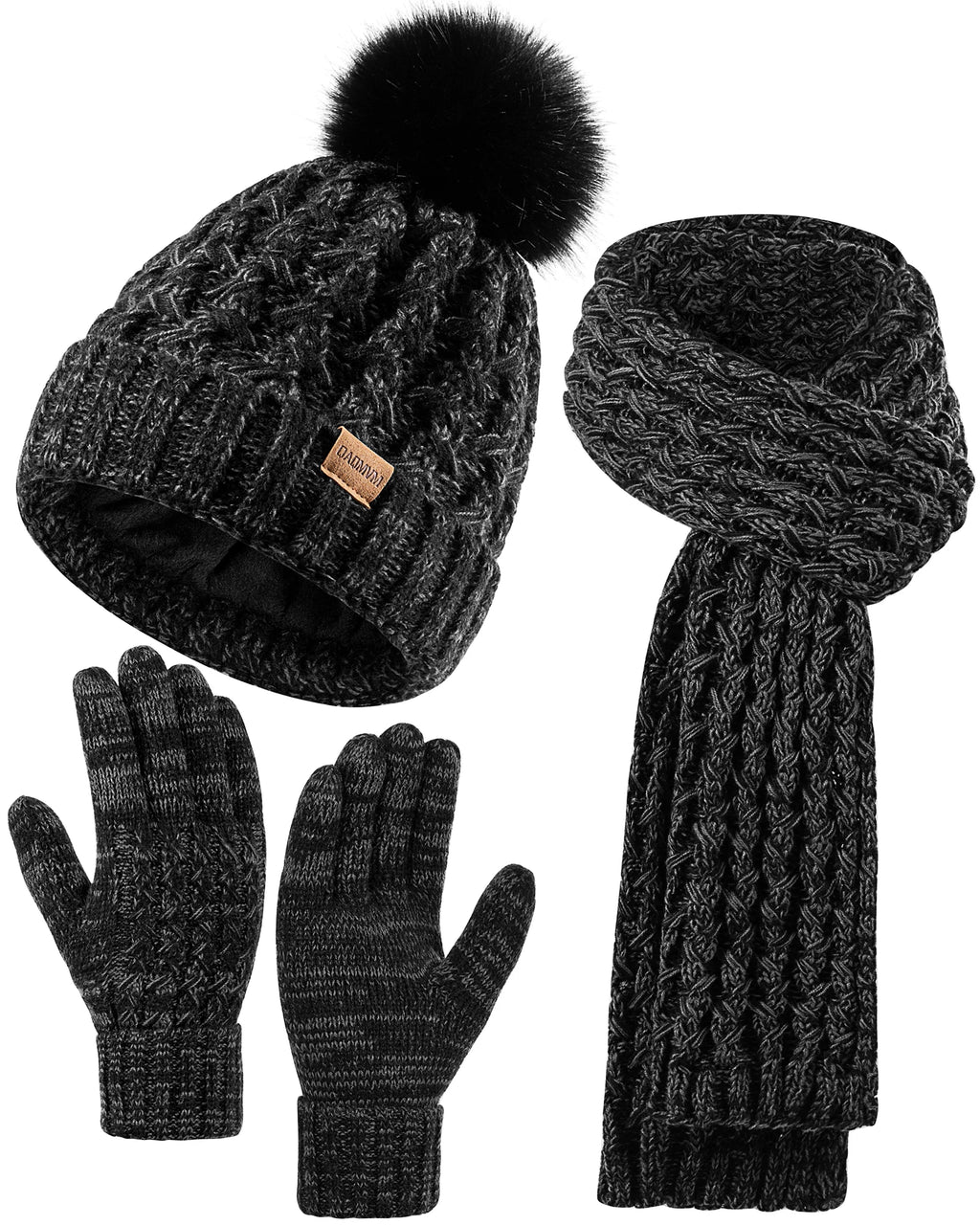 Women's Winter Beanie -Hat /Touchscreen Gloves with Long Neck Scarf / SET