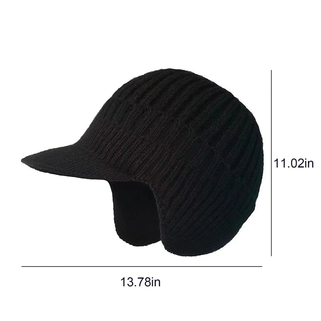 Winter Warm Fleece Lined Knit Hat for Women Men W/ Brim & Ear Flaps/ Elastic- Soft Beanie Hat for Cold Weather