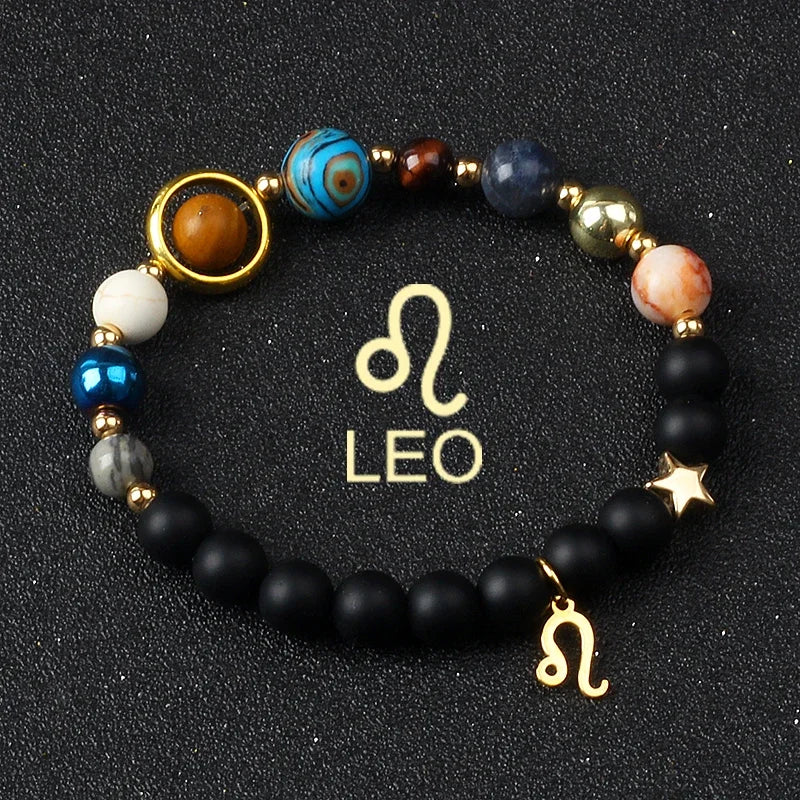 Universe Galaxy Eight Planets 12 Constellation Bracelets for Men and Women Natural Stone Solar System Bracelets Jewelry