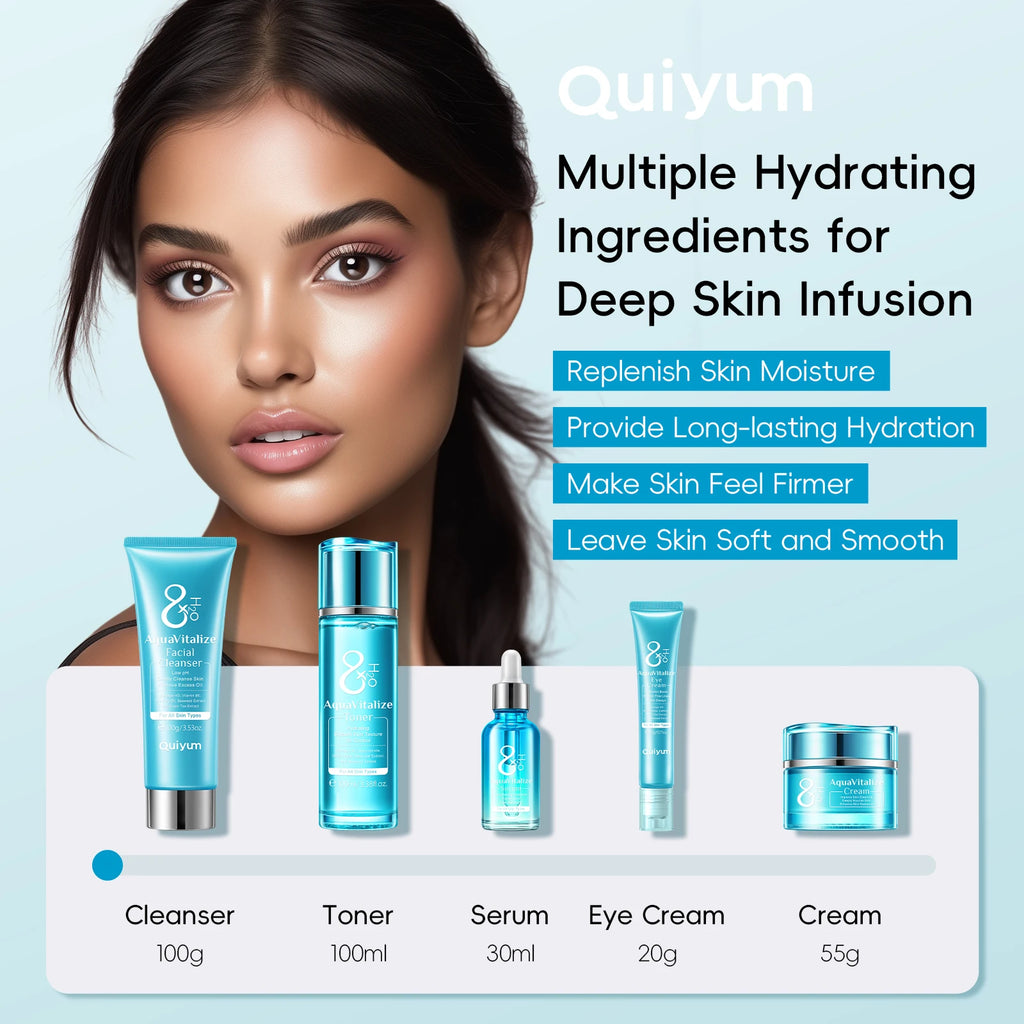 AquaVitalize Skin care 5PCS Deep Hydration Kit Wrinkle Smoothing and Tightening Treatment Set