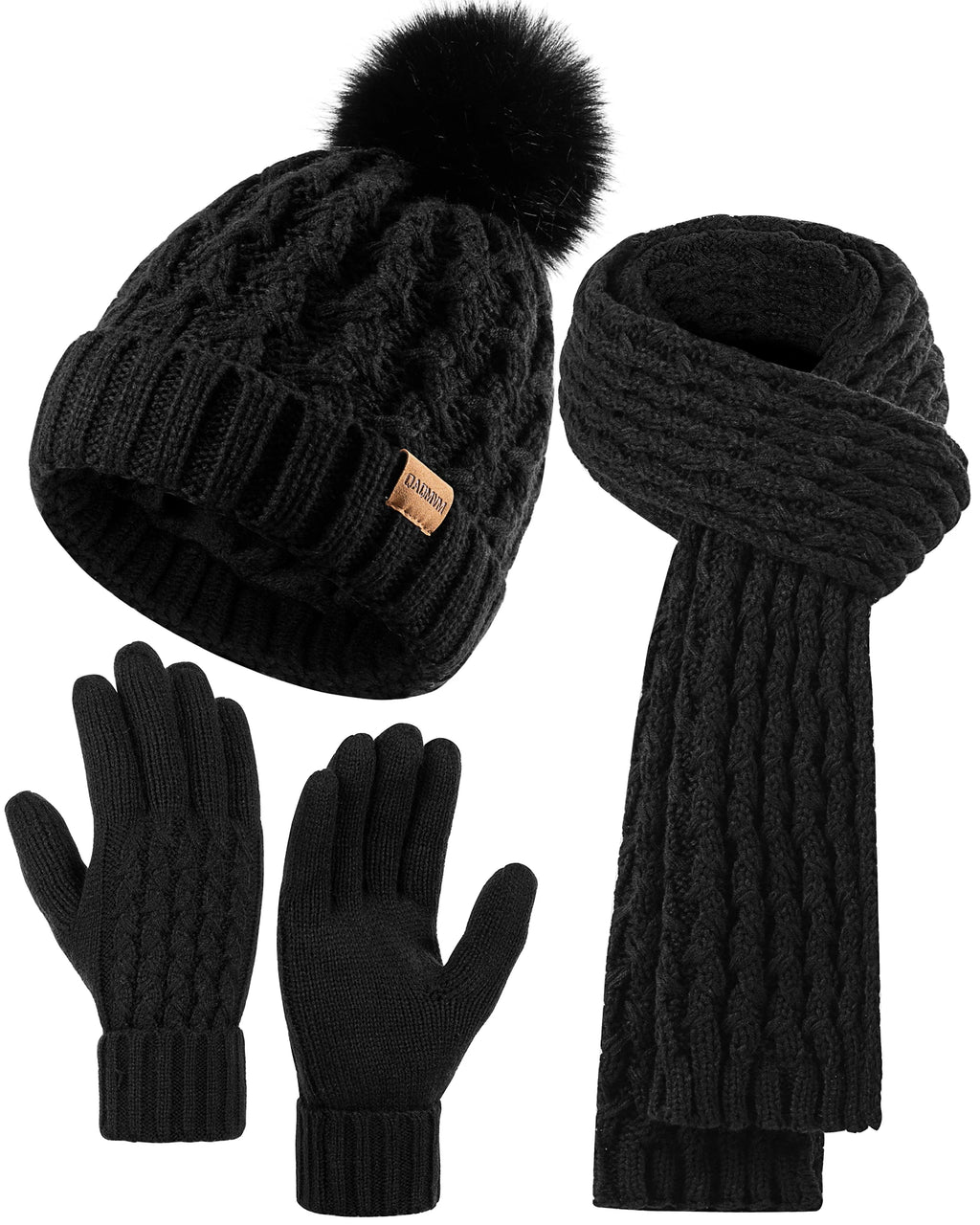 Women's Winter Beanie -Hat /Touchscreen Gloves with Long Neck Scarf / SET