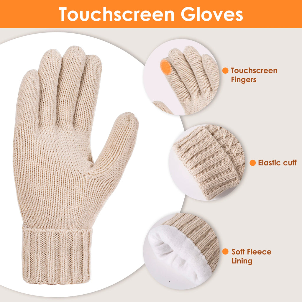 Women's Winter Beanie -Hat /Touchscreen Gloves with Long Neck Scarf / SET
