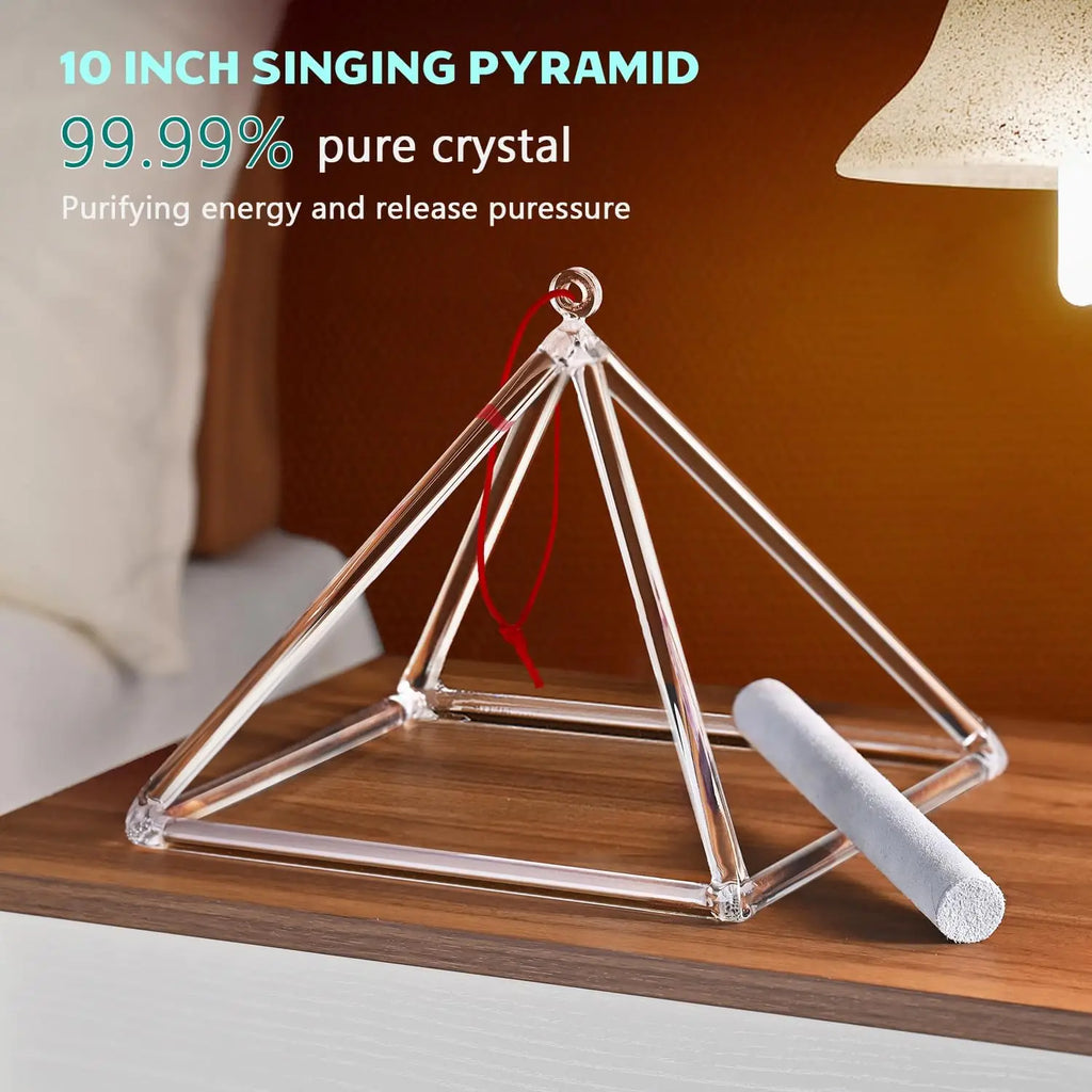10 Inch Quartz Crystal Singing Pyramid, Healing Musical Instrument with Carry Bag