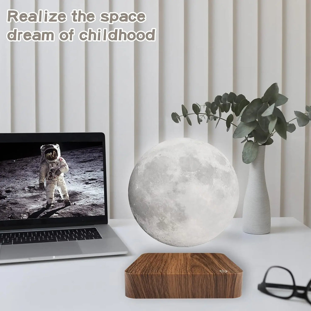Magnetic Floating Rotating Moon Lamp with Wooden Base, 3 Color Temperature and LED Night Lights