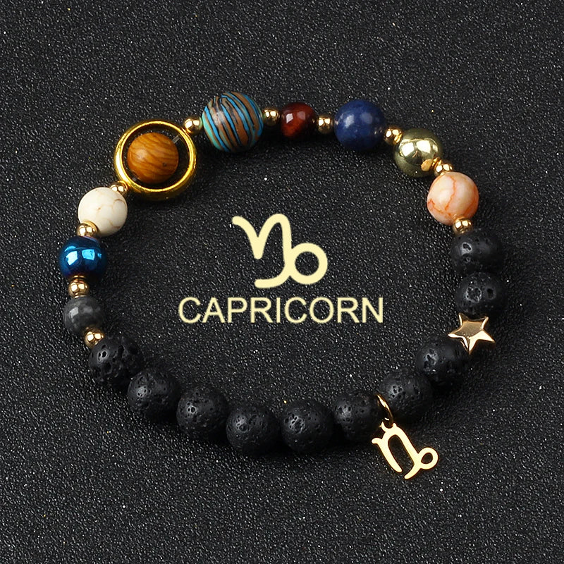 Universe Galaxy Eight Planets 12 Constellation Bracelets for Men and Women Natural Stone Solar System Bracelets Jewelry