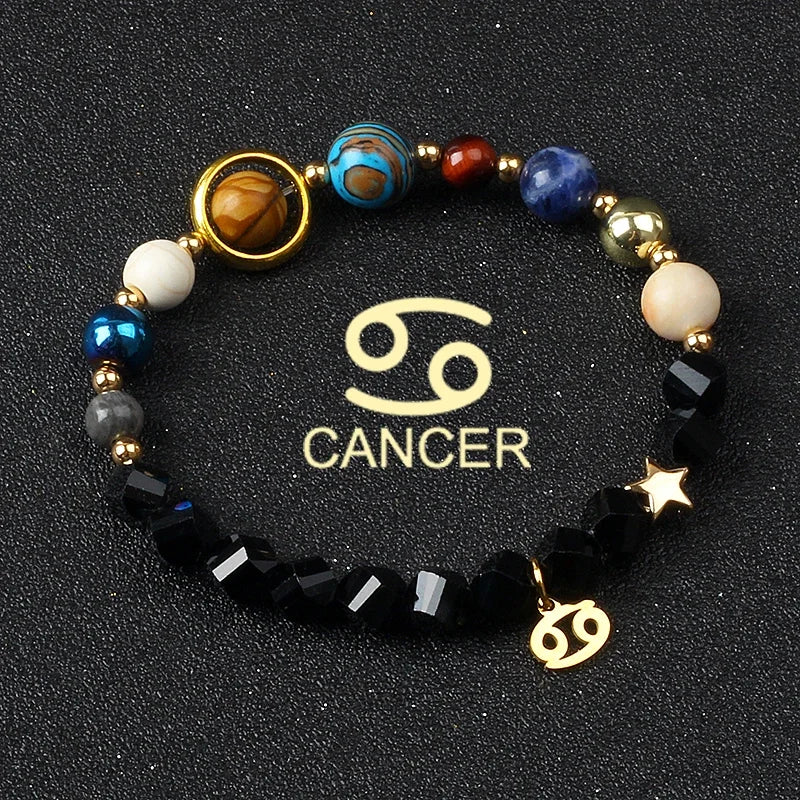 Universe Galaxy Eight Planets 12 Constellation Bracelets for Men and Women Natural Stone Solar System Bracelets Jewelry
