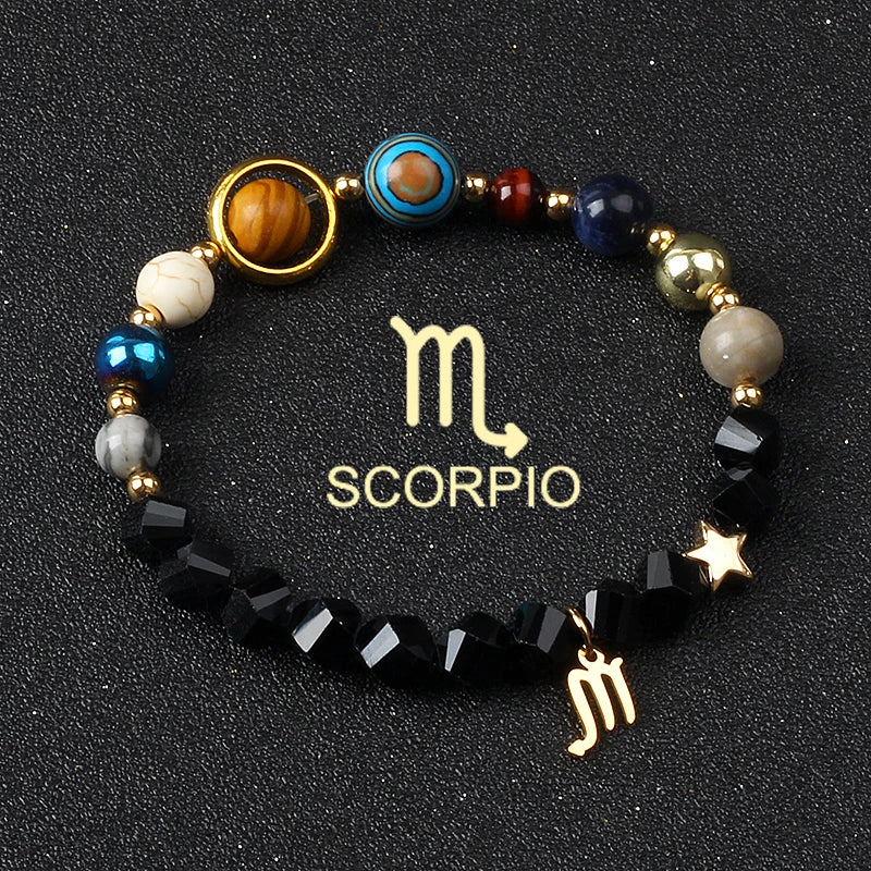Universe Galaxy Eight Planets 12 Constellation Bracelets for Men and Women Natural Stone Solar System Bracelets Jewelry