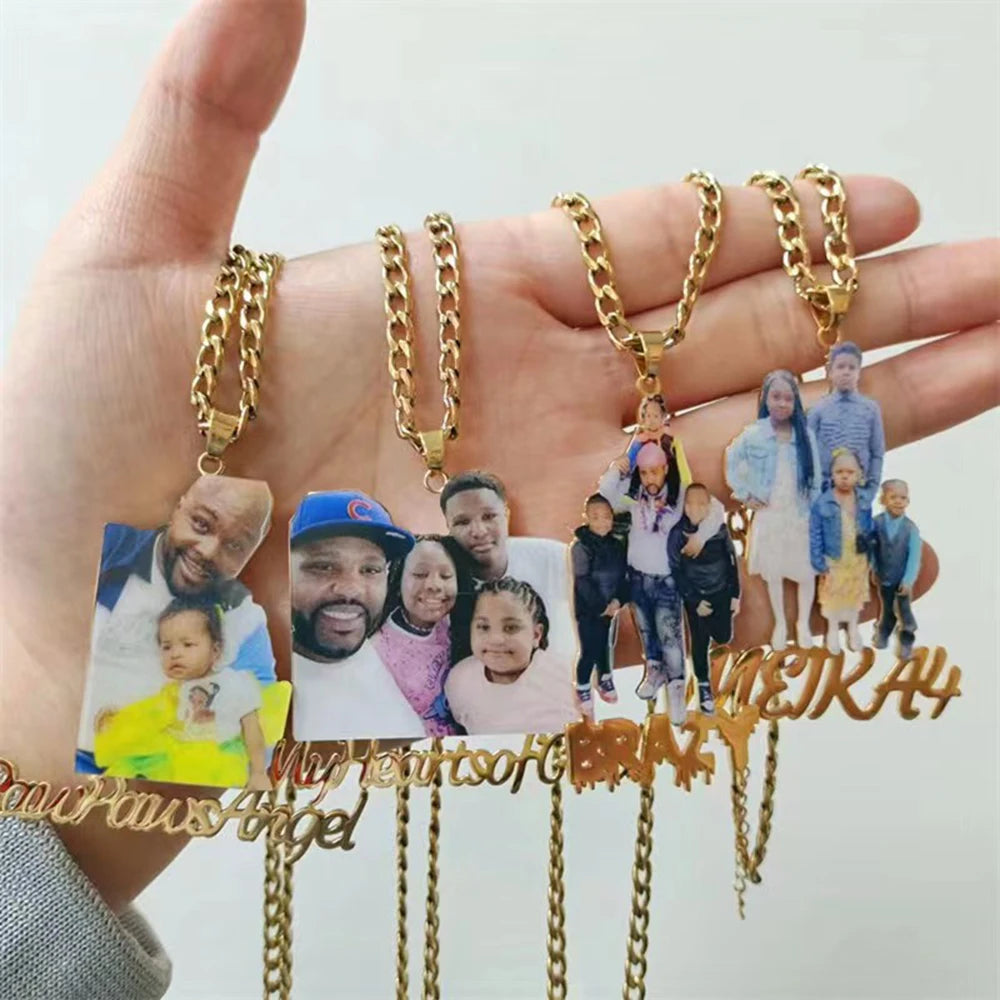 Personalized Colorful Portrait Name Pendant Necklace- Custom Name Necklace with Memory Picture- Wonderful Gift