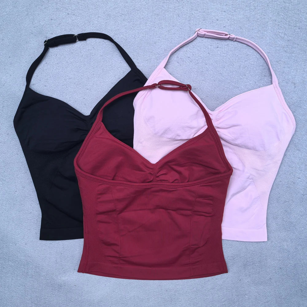 Adjustable Strappy Gym Top- Backless Gym Clothes for Women- Scrunch Bra with Removable Cups Yoga Tank top for Workouts