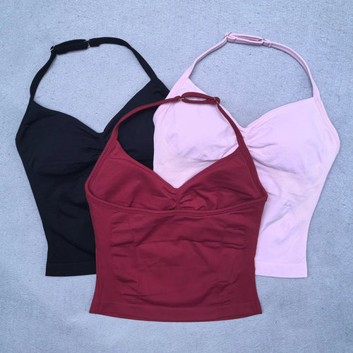 Adjustable Strappy Gym Top- Backless Gym Clothes for Women- Scrunch Bra with Removable Cups Yoga Tank top for Workouts