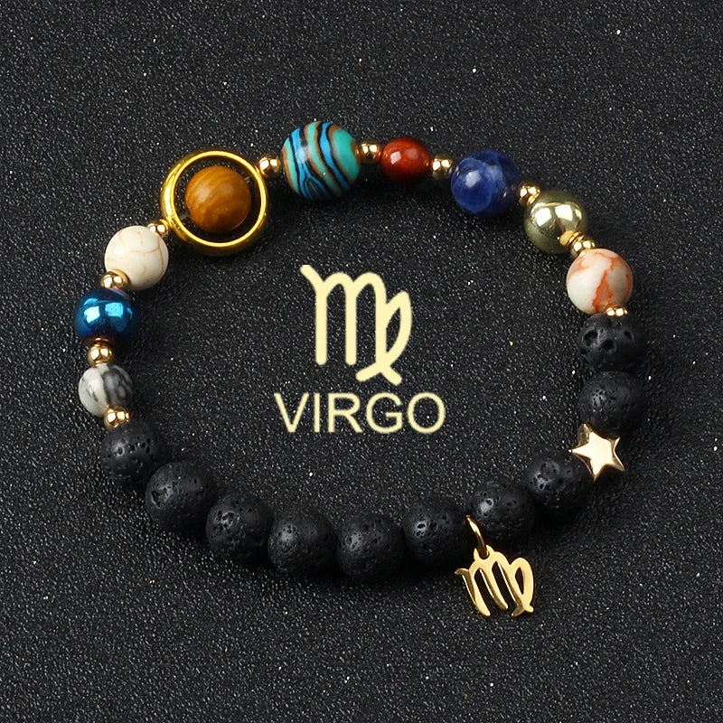 Universe Galaxy Eight Planets 12 Constellation Bracelets for Men and Women Natural Stone Solar System Bracelets Jewelry