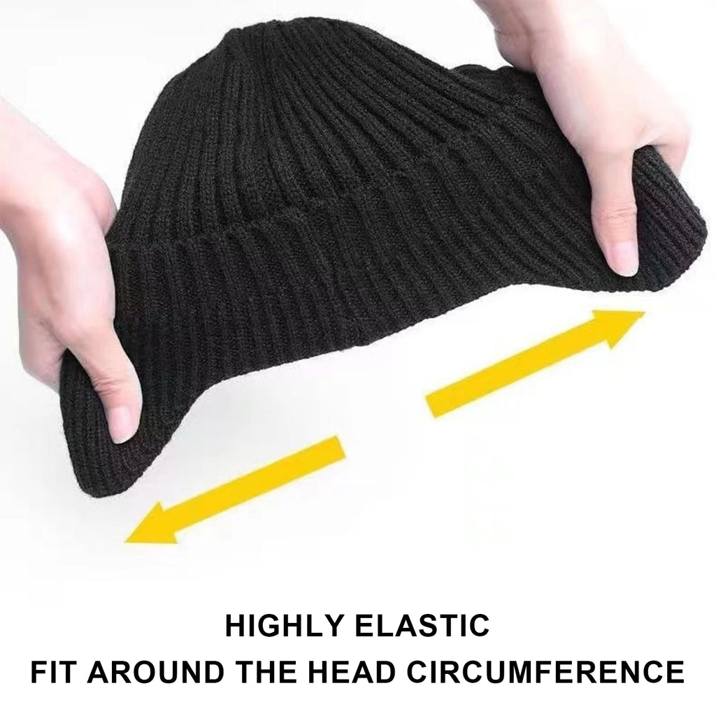 Winter Warm Fleece Lined Knit Hat for Women Men W/ Brim & Ear Flaps/ Elastic- Soft Beanie Hat for Cold Weather