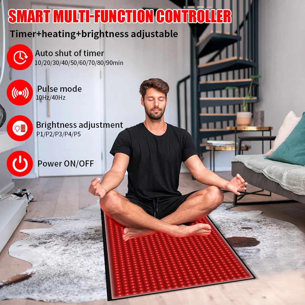 Full Body Red Light Mat / 71x31inch Large Infrared LED Blanket with 1280- 660nm- 850nm. Used for Pain Relief, Wellness and to promote Muscle Recovery