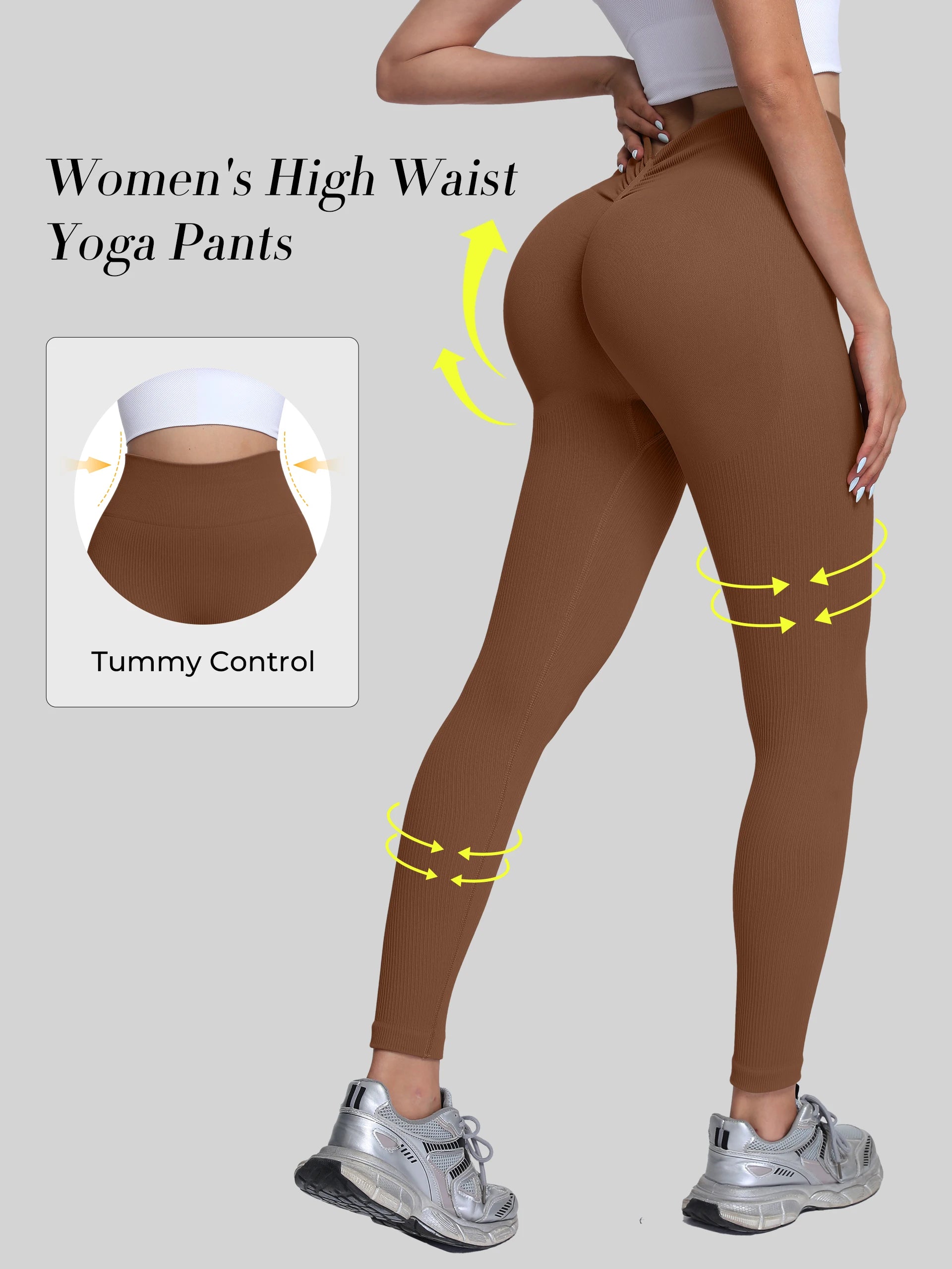 Women's high-waisted seamless yoga pants with a V-back, quick-dry sports leggings for yoga and excercise