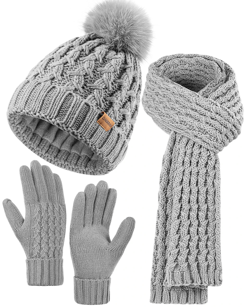 Women's Winter Beanie -Hat /Touchscreen Gloves with Long Neck Scarf / SET