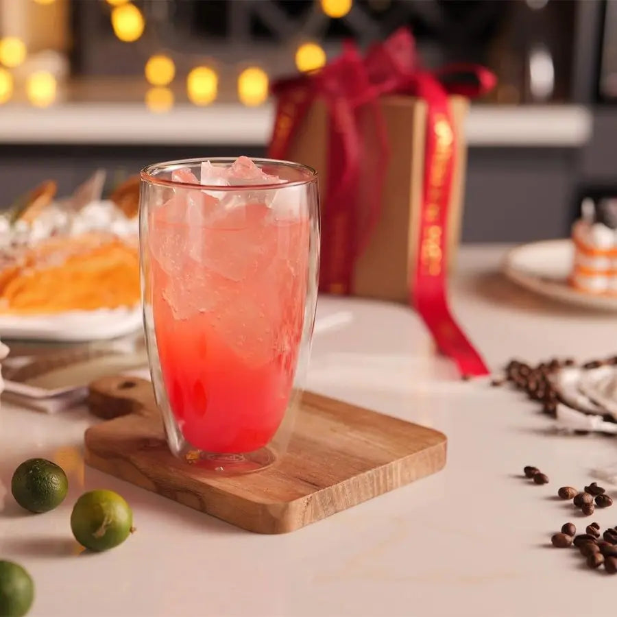 Double Wall Thermos Glass Coffee Cup 13.5 Oz, Clear Insulated for Latte, Cappuccino or Tea, Set of 4