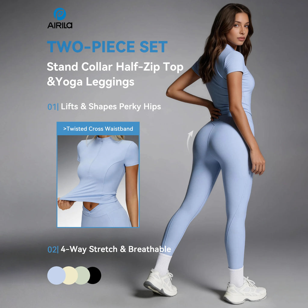 Airila Yoga Set Sportswear/ 2-Piece Short Sleeve Fitness- Sportswear, High Waist Sportswear