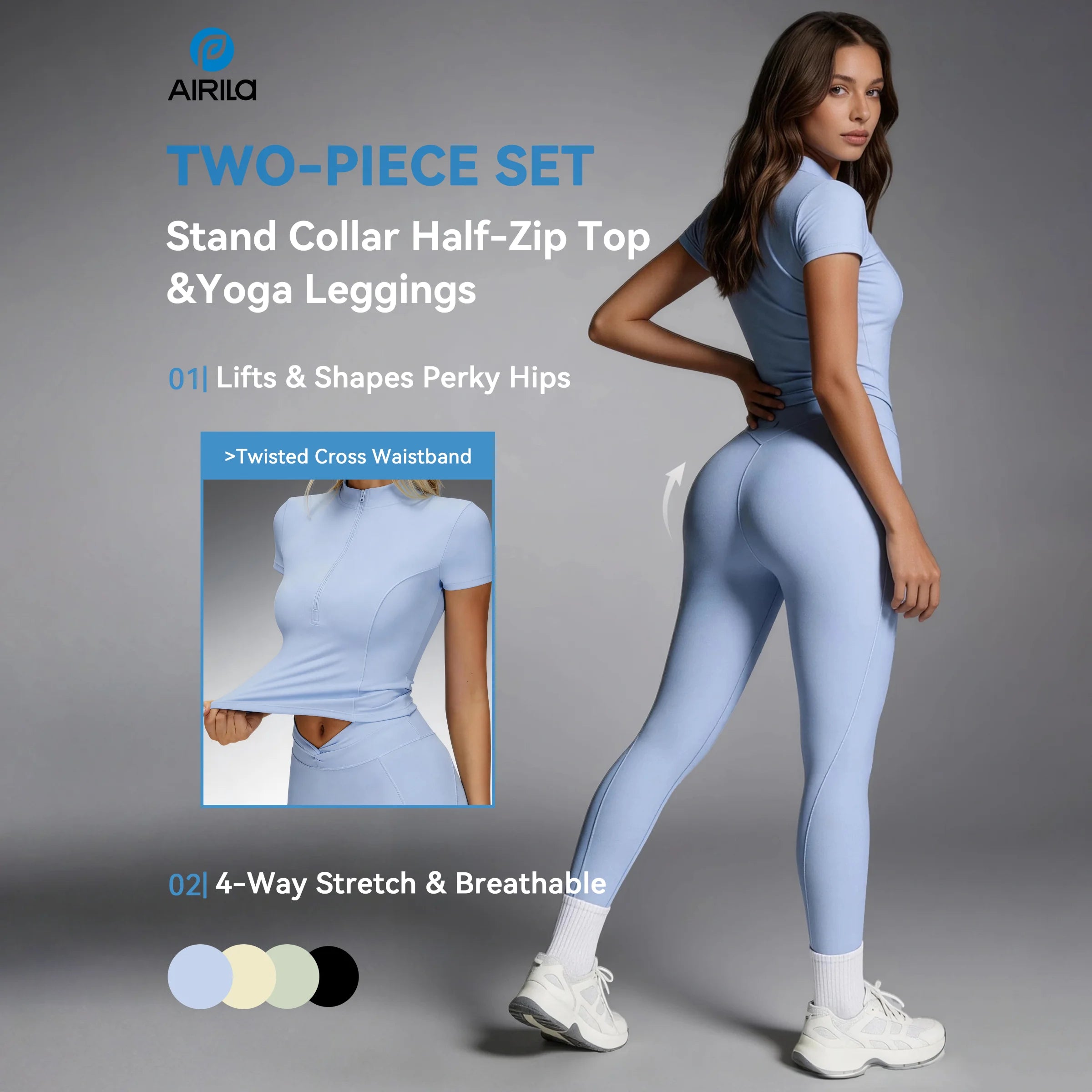 Airila Yoga Set Sportswear/ 2-Piece Short Sleeve Fitness- Sportswear, High Waist Sportswear
